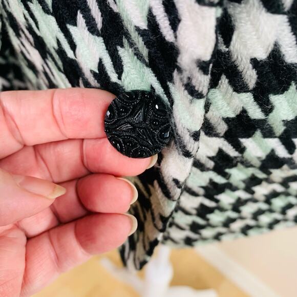 Vintage Size 14P Houndstooth Blazer Jacket Black Off White Mint Green Career - Picture 8 of 12